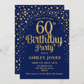 60ste verjaardagsfeestje - Navy & Gold Kaart (Voorkant / Achterkant)