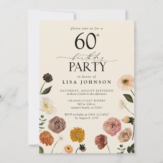  60ste verjaardagsfeestje Terracotta Flowers Kaart (Voorkant)