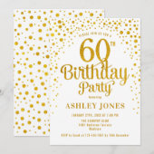 60ste verjaardagsfeestje - Wit & Goud Kaart (Voorkant / Achterkant)