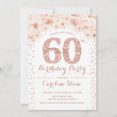 60ste verjaardagsfeestje - Wit Rose Gold Kaart (Voorkant)