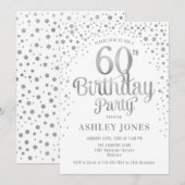 60ste verjaardagsfeestje - Wit & Zilver Kaart (Voorkant / Achterkant)