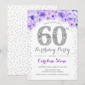 60ste verjaardagsfeestje - wit zilver Paarse Kaart (Voorkant / Achterkant)