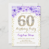 60ste verjaardagsfeestje - witgoud Paarse Kaart (Voorkant)