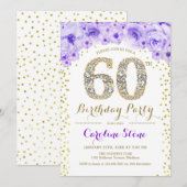 60ste verjaardagsfeestje - witgoud Paarse Kaart (Voorkant / Achterkant)