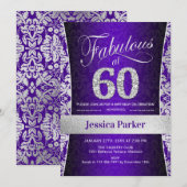 60ste verjaardagsfeestje - Zilver Paarse Kaart (Voorkant / Achterkant)