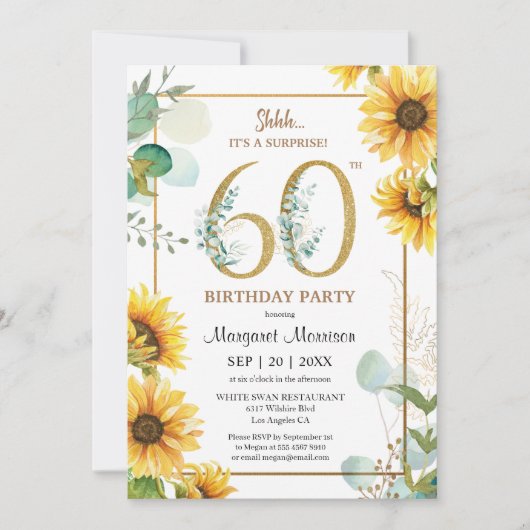 60ste verjaardagsfeestje Zonnebloemen Elegante blo Kaart (Voorkant)