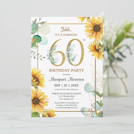 60ste verjaardagsfeestje Zonnebloemen Elegante blo Kaart (Staand voorkant)