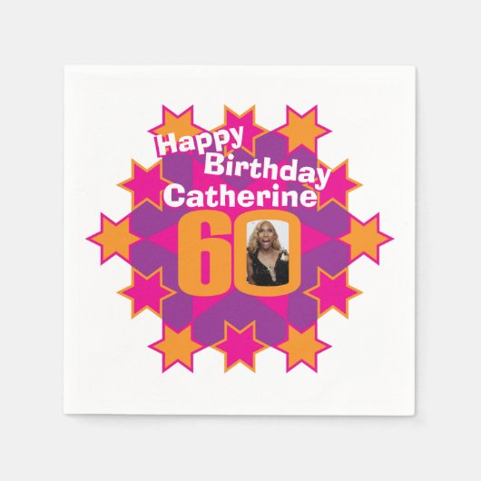 60ste verjaardagsfoto en noem roze sterluiers servetten (Voorkant)