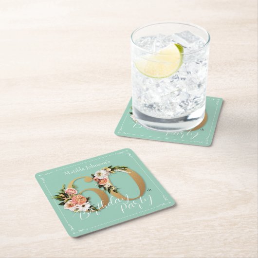 60ste Verjaardagsmunt Goud Bloemen Glamoureus  Kartonnen Onderzetters