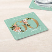 60ste Verjaardagsmunt Goud Bloemen Glamoureus  Kartonnen Onderzetters (Schuin)