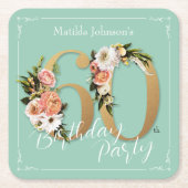 60ste Verjaardagsmunt Goud Bloemen Glamoureus  Kartonnen Onderzetters