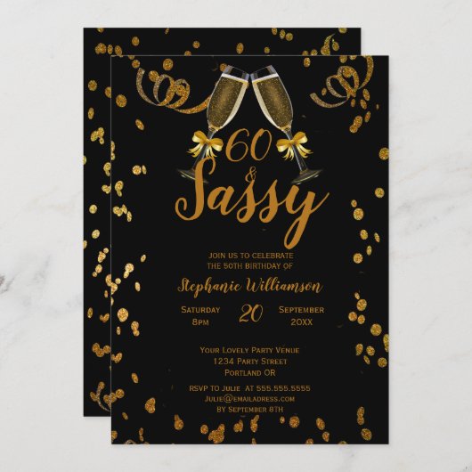 60ste verlichting zwart | Nep goud champagne Kaart (Voorkant / Achterkant)