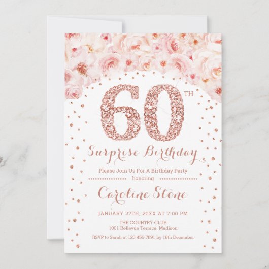 60ste Verrassingsverjaardagsfeestje - Wit Rose Gol Kaart (Voorkant)