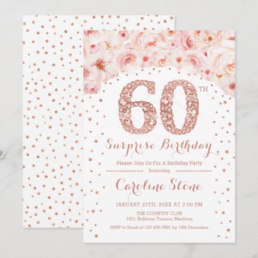 60ste Verrassingsverjaardagsfeestje - Wit Rose Gol Kaart (Voorkant / Achterkant)