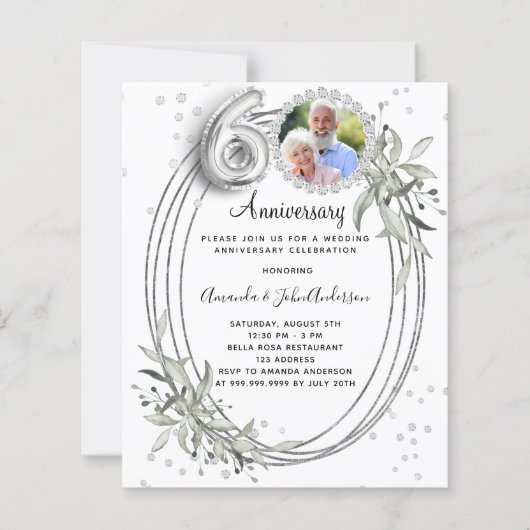 60ste zilveren bruiloft diamanten foto uitnodiging (Voorkant)