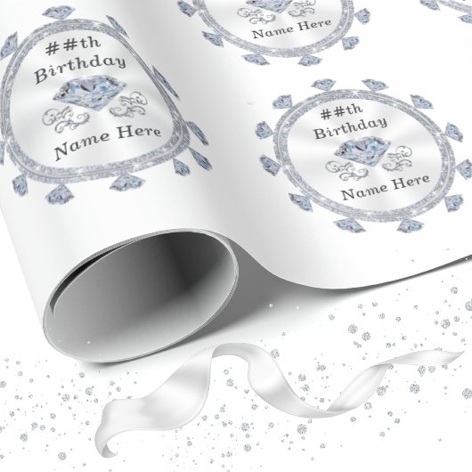 60th, 75th, 100th Diamond Wrapping Paper, Roll Cadeaupapier