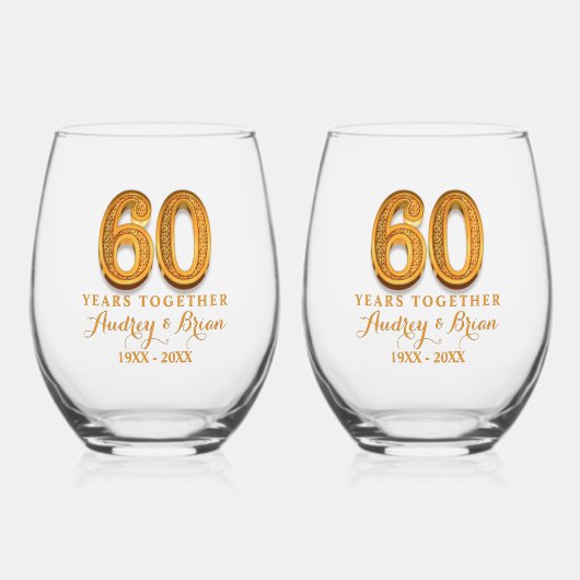 60th Anniversary Personalized Wijnglas Zonder Voet (Voorkant)
