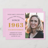 60th Birthday 1963 Naam Foto roze grijs Kaart (Voorkant / Achterkant)