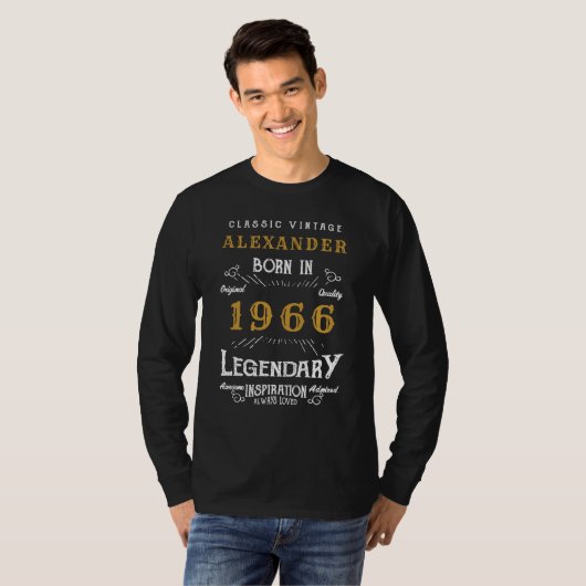 60th Birthday 1966 Add Name Black Gold Legendary T-shirt (Voorkant volledig)
