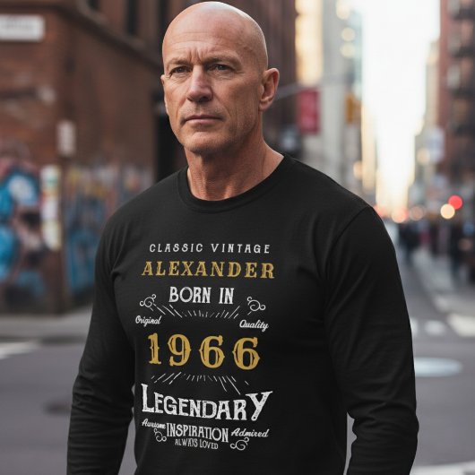 60th Birthday 1966 Add Name Black Gold Legendary T-shirt