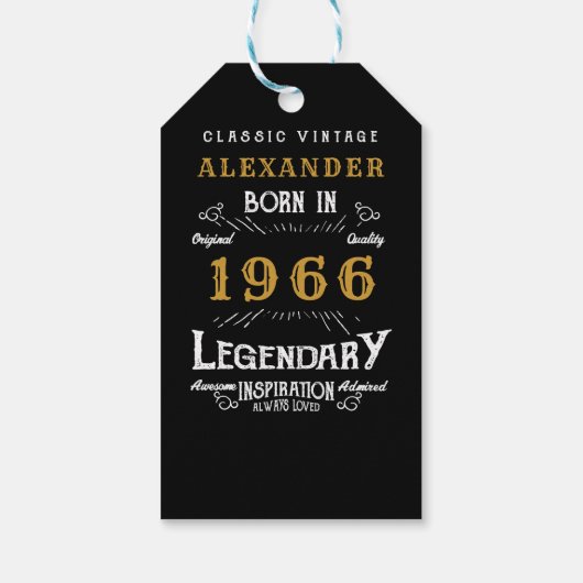 60th Birthday 1966 Add Name Legend Black Gold Cadeaulabel (Achterkant)