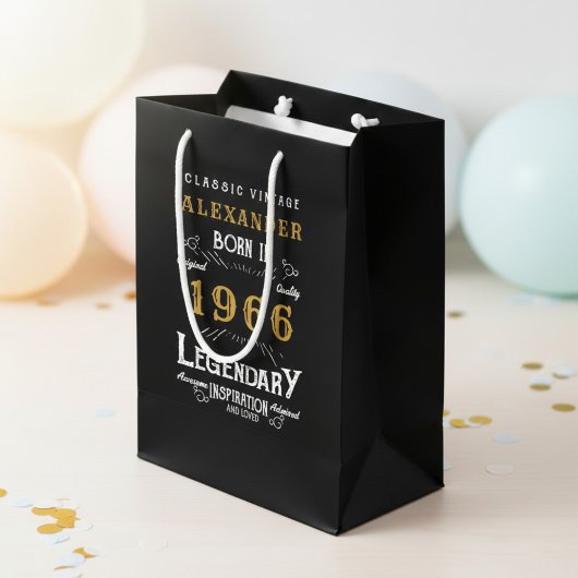 60th Birthday 1966 Add Name Legend Black Gold Medium Cadeauzakje