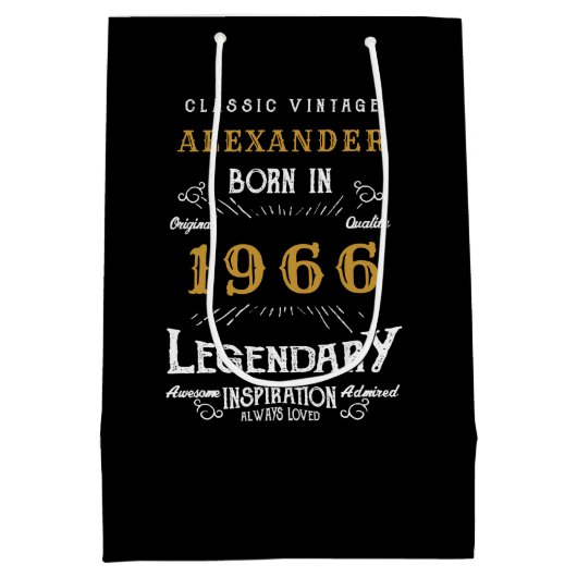 60th Birthday 1966 Add Name Legend Black Gold Medium Cadeauzakje (Achterkant)