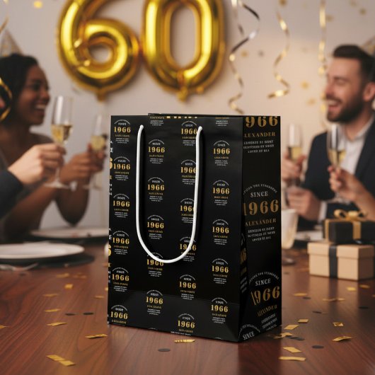 60th Birthday 1966 Black Gold Chic Elegant Medium Cadeauzakje