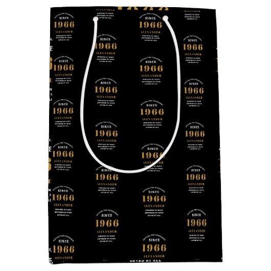 60th Birthday 1966 Black Gold Chic Elegant Medium Cadeauzakje (Voorkant)