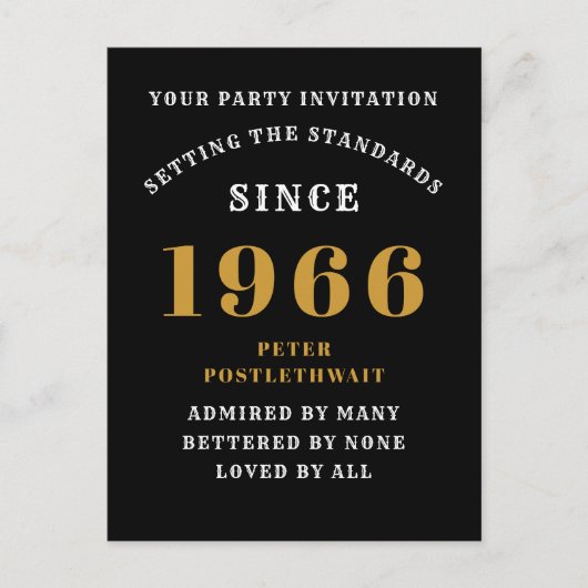 60th Birthday 1966 Black Gold Invitation Briefkaart (Voorkant)