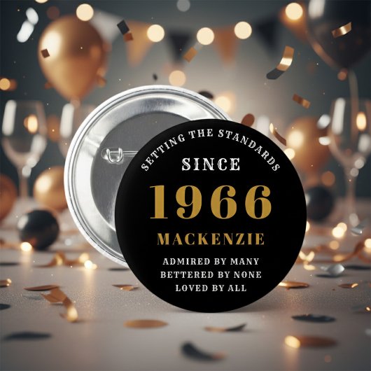 60th Birthday 1966 Elegant Chic Black Gold Ronde Button 5,7 Cm