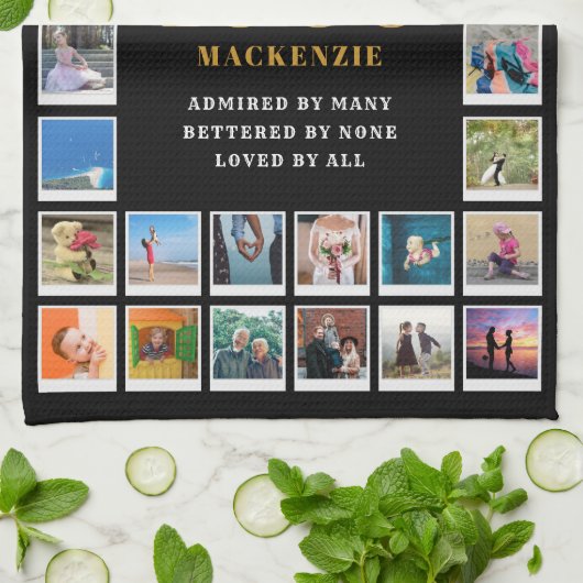 60th Birthday 1966 Family Memories Photo Collage Theedoek (Gevouwen)