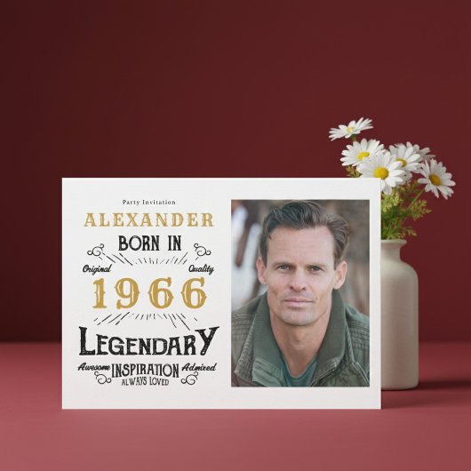 60th Birthday 1966 Legend White & Gold Photo Kaart