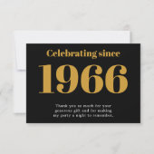 60th Birthday 1966 Retro Black And Gold Bedankkaart (Voorkant)