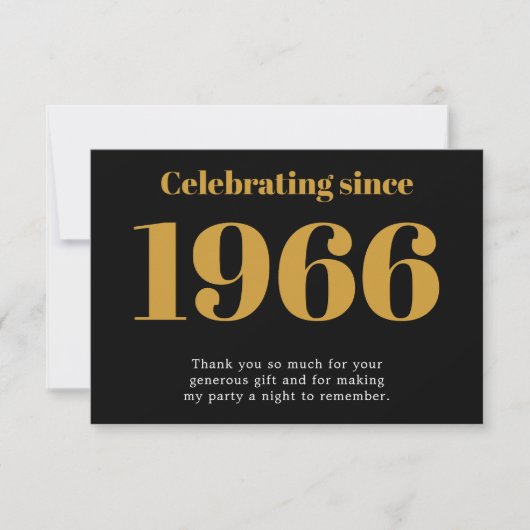 60th Birthday 1966 Retro Black And Gold Bedankkaart (Voorkant)