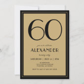 60th Birthday Adult Black and Gold Modern Minimal Kaart (Voorkant)