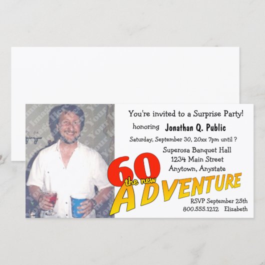 60th Birthday Adventure Party Photo Invitation (Voorkant / Achterkant)