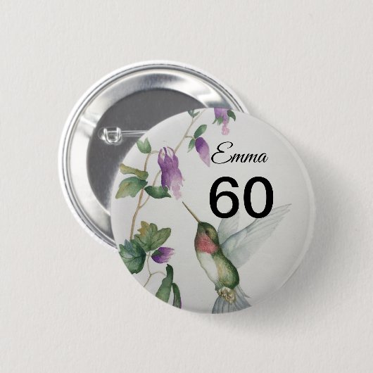 60th Birthday Bird Garden Flowers Button (Voorkant /achterkant)