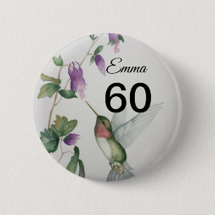 60th Birthday  Bird Garden Flowers Button