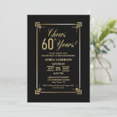 60th Birthday Black and Gold Party Invitation Kaart (Staand voorkant)