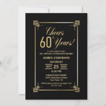 60th Birthday Black and Gold Party Invitation
