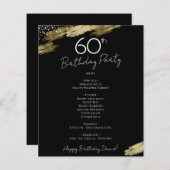 60th Birthday Black and Gold Party Menu Flyer (Voorkant / Achterkant)