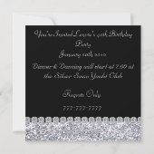 60th Birthday Black & CRYSTALS Silver Invitation Kaart (Achterkant)
