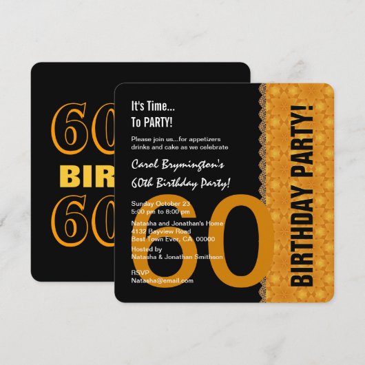 60th Birthday Black en Gold met Lace V02 Kaart (Voorkant / Achterkant)