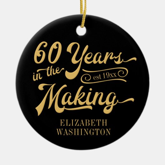 60th Birthday Black en Gold Photo Name Keepomwille Keramisch Ornament (Voorkant)