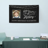 60th Birthday Black en Silver String Lights Foto Spandoek (Beurs)