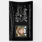 60th Birthday Black en Silver String Lights Foto Spandoek (Verticaal)