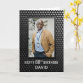 60th Birthday Black Geometric Pattern Custom Photo Kaart (Gele Bloem)