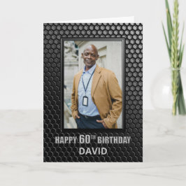 60th Birthday Black Geometric Pattern Custom Photo Kaart