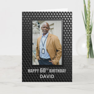 60th Birthday Black Geometric Pattern Custom Photo Kaart